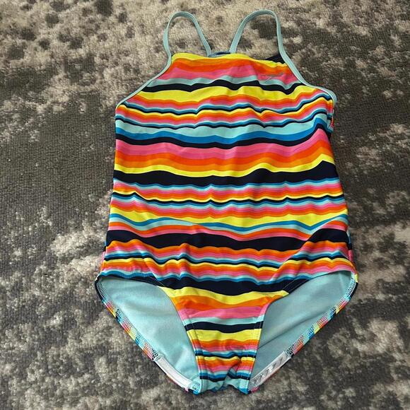 Speedo Girls One-Piece Striped Swimsuit Medium (10) - Picture 1 of 4